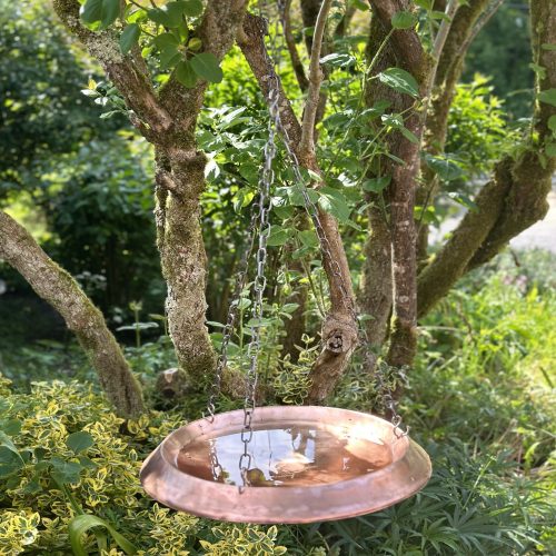 Verdigris-sophie-copper-Hanging-bird-bath-lilac-tree